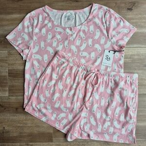 NWT Sincerely Jules Pink Ghost Print Short Pajama Set SUPER SOFT